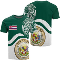 Hawaii Coat of Arms T Shirt Waveshape Style Unisex Green - Polynesian Pride