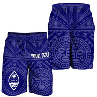 Guam Personalised Men's Short - Guam Seal With Polynesian Tattoo Style (Blue) - Polynesian Pride