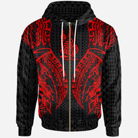 New Caledonia Zip up Hoodie Polynesian Lion Head Red Style Unisex Red - Polynesian Pride