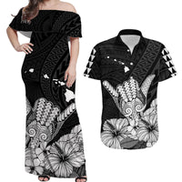Hawaii Shaka Sign Couple Long Dress and Hawaiian Shirt Black Version LT9 Black - Polynesian Pride