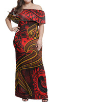 Samoa Matching Dress and Hawaiian Shirt Polynesian Red Shark - Polynesian Pride