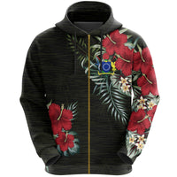 Cook Islands Hibiscus Zipper Hoodie Unisex Black - Polynesian Pride