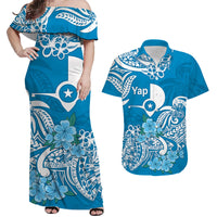 Federated States of Micronesia Yap State Matching Dress and Hawaiian Shirt Polynesian Flower Tribal LT9 Blue - Polynesian Pride