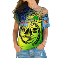 Malampa Fiji Day Cross Shoulder Shirt Flags Mix Style LT7 Female Art - Polynesian Pride