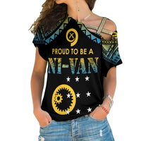 Vanuatu Proud To Be A Ni-Van - Polynesian Pattern Cross Shoulder Shirt - Sanma Province LT7 Female Black - Polynesian Pride