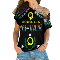 Vanuatu Proud To Be A Ni-Van - Polynesian Pattern Cross Shoulder Shirt - Penama Province LT7 Female Black - Polynesian Pride