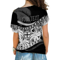 Personalised Fiji Day Cross Shoulder Shirt Flying Fijians Masi Kesa Style - Black LT7 - Polynesian Pride
