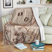 Wallis and Futuna Premium Blanket - Hibiscus Flowers Vintage Style White - Polynesian Pride