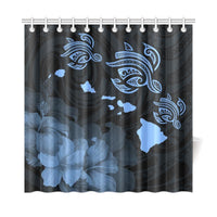Hawaii Hibiscus Map Polynesian Ancient Blue Turtle Shower Curtain - Polynesian Pride