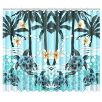 Cook Islands Window Curtain - Blue Turtle Hibiscus One Size cook Window Curtain 50"x84"(Two Piece) Blue - Polynesian Pride