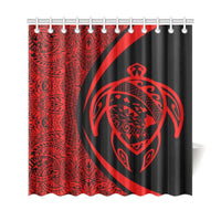 Hawaii Turtle Map Polynesian Shower Curtain - Red - Circle Style - Polynesian Pride