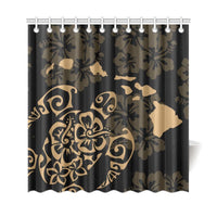 Turtle Hibiscus Map Gold Shower Curtain - Polynesian Pride