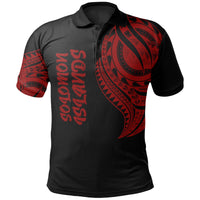 Solomon Islands Polo Shirt Melanesian Tatau Red Patterns Unisex Black - Polynesian Pride