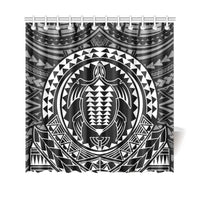 Hawaiian Kakau Honu Arc White Polynesian Shower Curtain 177 x 172 (cm) White - Polynesian Pride