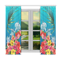 Three Turtle And Hibiscus Window Curtain( Two Piece) Blue - Polynesian Pride