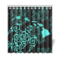 Turtle Hibiscus Map Turquoise Shower Curtain - Polynesian Pride