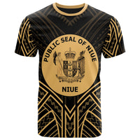 Niue T Shirt Niue Seal Tribal Gold Color Patterns Unisex Black - Polynesian Pride