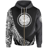 Marshall Islands Zip Hoodie White Polynesian Patterns Sport Style Unisex Black - Polynesian Pride