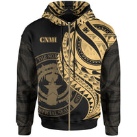 Northern Mariana Islands Zip Hoodie Gold Polynesian Patterns Best CNMI Ever Unisex Black - Polynesian Pride