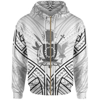 Cook Islands Zip Hoodie Cook Islands Seal Tribal Patterns Unisex White - Polynesian Pride