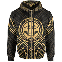 Federated States of Micronesia Zip Hoodie Federated States of Micronesia Seal Gold Tribal Patterns Unisex Black - Polynesian Pride
