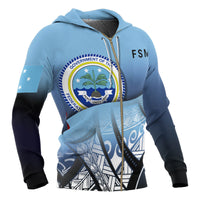 Federated States of Micronesia Coat of Arms Zip up Hoodie Polynesian Pattern - Polynesian Pride