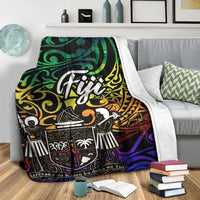 Fiji Premium Blanket - Rainbow Polynesian Pattern Crest - Polynesian Pride