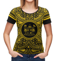 Fiji T Shirt Fijian Coat of Arms Polynesian Gold Black - Polynesian Pride