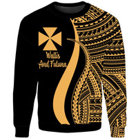 Wallis And Futuna Sweatshirt - Gold Polynesian Tentacle Tribal Pattern Unisex Gold - Polynesian Pride