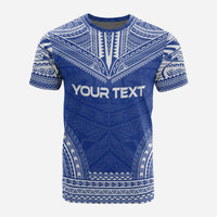 Gambier Islands Custom T Shirt Gambier Islands Flag Polynesian Chief Tattoo Blue Version - Polynesian Pride