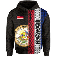 Polynesian Kakau Hawaii Flag Seal of Hawaii Zip Hoodie Gold - Polynesian Pride