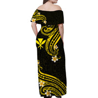 Hawaii Women Off Shoulder Long Dress Gold Polynesian Line Style LT9 - Polynesian Pride