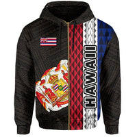 Polynesian Kakau Hawaii Flag Royal Coat of Arms Hawaii Zip Hoodie Gold - Polynesian Pride
