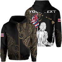 Personalized Hawaii Map Polynesian Warrior Ikaika Hoodie Zip William Style Gold Unisex Black - Polynesian Pride