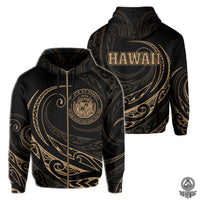 Kanaka Zipper Hoodie Frida Style Gold Unisex Black - Polynesian Pride