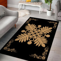 Hawaiian Quilt Maui Plant And Hibiscus Pattern Area Rug - Gold Black - AH - Polynesian Pride