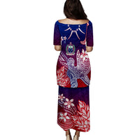 Samoa Puletasi Dress Ula Shark Nifo Mix Teuila Flower - Gradient LT7 - Polynesian Pride