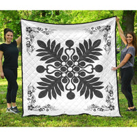 Hawaiian Quilt Maui Plant And Hibiscus Premium Quilt - Gray White - AH Gray - Polynesian Pride