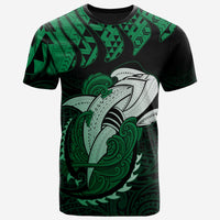 Hawaii Polynesian Aumakua Hammerhead Shark T Shirt Cloud Style Green - Polynesian Pride
