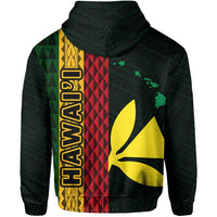 Polynesian Kakau Kanaka Flag Map of Hawaii Zip Hoodie Green - Polynesian Pride