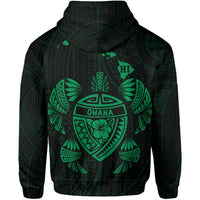 Polynesian Kakau Turtle Ohana Map of Hawaii Hoodie Green - Polynesian Pride