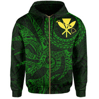 Hawaii Hoodie Zip Polynesian Kanaka Map Hawaiian Hoodie Zip Green Kanaka TT Style - Polynesian Pride