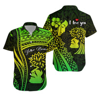 Custom Outfit For Couple Polynesian Valentine Couple Matching Dress and Hawaiian Shirt I LOVE YOU Hibiscus Style Green LT13 - Polynesian Pride