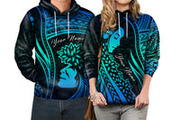 Custom Polynesian Valentine Couple Hoodie I LOVE YOU Hibiscus Style Blue LT13 - Polynesian Pride