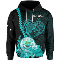 Custom FSM Valentine Couple Hoodie Heart Love Tropical Flowers Turquoise LT14 - Polynesian Pride