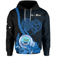 Custom FSM Valentine Couple Hoodie Heart Love Tropical Flowers Blue LT14 - Polynesian Pride