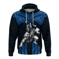 Custom Hawaii Hoodiean Warrior With Weapon Polynesian Ver.06 LT14 Zip Hoodie Blue - Polynesian Pride
