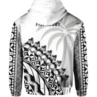 Fiji Rugby Hoodie Fijian Cibi Dance Tapa Pattern White LT14 - Polynesian Pride