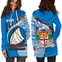 (Custom Personalised) Fiji Hoodie Dress Fijian Drua Mix Tagimaucia Flower Blue Style LT14 - Polynesian Pride