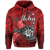Custom The Shaka Hawaii Hoodie Tropical Flowers Red Version LT13 Hoodie Red - Polynesian Pride